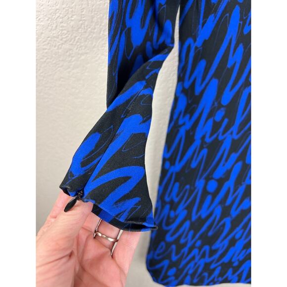 Milly Mini Dress Small Retro Blue Boat‎ Neck 80s Layered Classy Bold Print - Picture 5 of 11